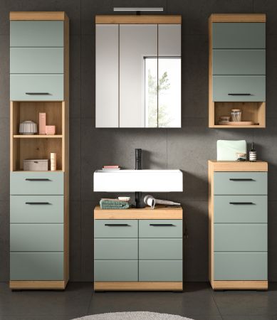 Badm�bel Set 5-teilig Shawn in Salbei und Artisan Eiche Badkombination 164 x 191 cm