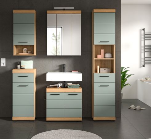 Badm�bel Set 5-teilig Shawn in Salbei und Artisan Eiche Badkombination 164 x 191 cm