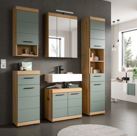Badm�bel Set 5-teilig Shawn in Salbei und Artisan Eiche Badkombination 164 x 191 cm