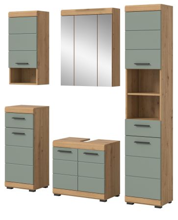 Badm�bel Set 5-teilig Shawn in Salbei und Artisan Eiche Badkombination 164 x 191 cm