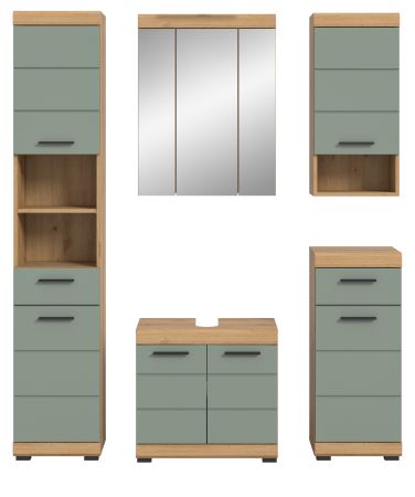 Badm�bel Set 5-teilig Shawn in Salbei und Artisan Eiche Badkombination 164 x 191 cm