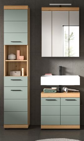 Badm�bel Set 3-teilig Shawn in Salbei und Artisan Eiche Badkombination 112 x 191 cm