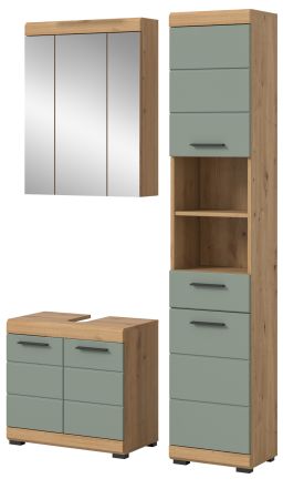 Badm�bel Set 3-teilig Shawn in Salbei und Artisan Eiche Badkombination 112 x 191 cm