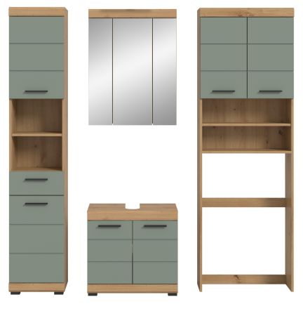Badm�bel Set 4-teilig Shawn in Salbei und Artisan Eiche Badkombination 190 x 191 cm