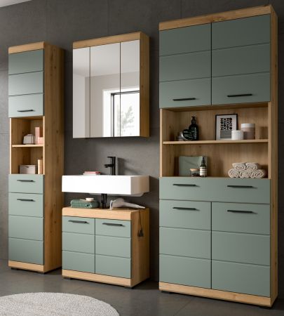 Badm�bel Set 4-teilig Shawn in Salbei und Artisan Eiche Badkombination 200 x 191 cm