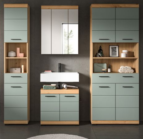 Badm�bel Set 4-teilig Shawn in Salbei und Artisan Eiche Badkombination 200 x 191 cm