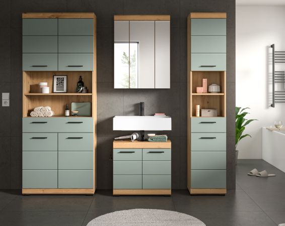 Badm�bel Set 4-teilig Shawn in Salbei und Artisan Eiche Badkombination 200 x 191 cm