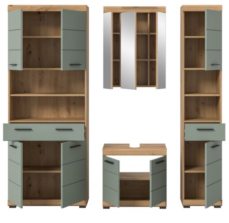 Badm�bel Set 4-teilig Shawn in Salbei und Artisan Eiche Badkombination 200 x 191 cm