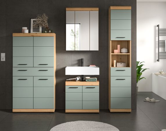 Badm�bel Set 4-teilig Shawn in Salbei und Artisan Eiche Badkombination 200 x 191 cm