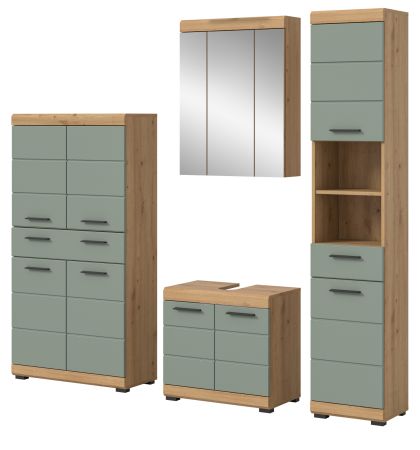 Badm�bel Set 4-teilig Shawn in Salbei und Artisan Eiche Badkombination 200 x 191 cm