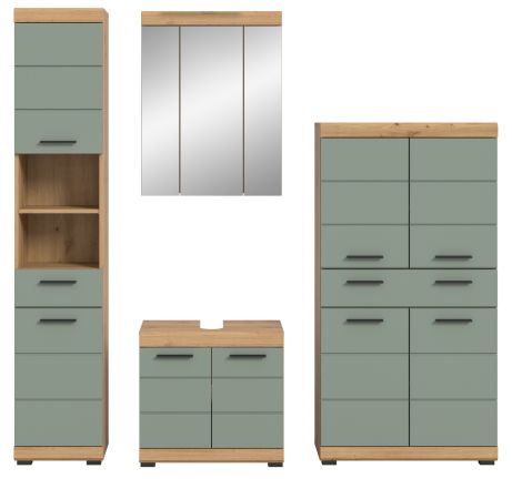 Badm�bel Set 4-teilig Shawn in Salbei und Artisan Eiche Badkombination 200 x 191 cm