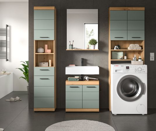 Badm�bel Set 4-teilig Shawn in Salbei und Artisan Eiche Badkombination 190 x 191 cm