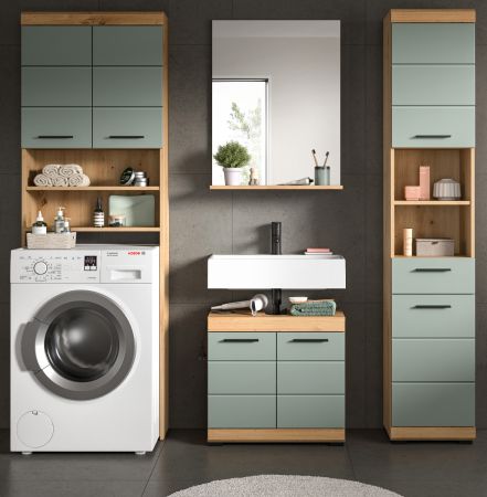 Badm�bel Set 4-teilig Shawn in Salbei und Artisan Eiche Badkombination 190 x 191 cm