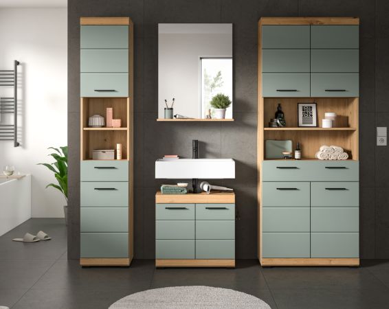 Badm�bel Set 4-teilig Shawn in Salbei und Artisan Eiche Badkombination 200 x 191 cm