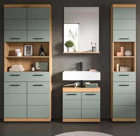 Badm�bel Set 4-teilig Shawn in Salbei und Artisan Eiche Badkombination 200 x 191 cm