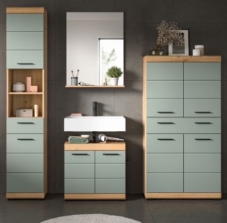 Badm�bel Set 4-teilig Shawn in Salbei und Artisan Eiche Badkombination 200 x 191 cm
