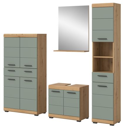 Badm�bel Set 4-teilig Shawn in Salbei und Artisan Eiche Badkombination 200 x 191 cm