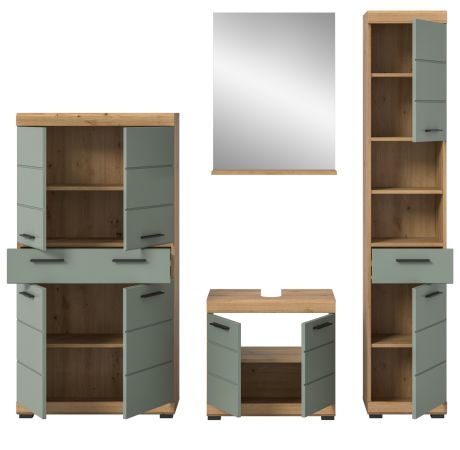 Badm�bel Set 4-teilig Shawn in Salbei und Artisan Eiche Badkombination 200 x 191 cm