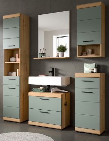 Badm�bel Set 5-teilig Shawn in Salbei und Artisan Eiche Badkombination 164 x 191 cm