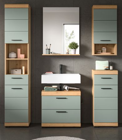 Badm�bel Set 5-teilig Shawn in Salbei und Artisan Eiche Badkombination 164 x 191 cm