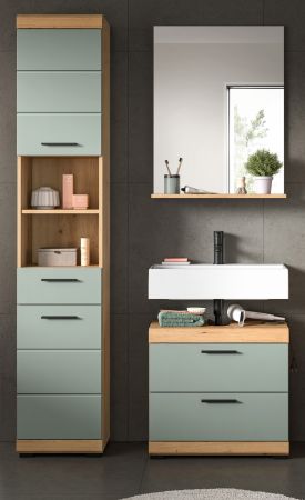 Badm�bel Set 3-teilig Shawn in Salbei und Artisan Eiche Badkombination 112 x 191 cm