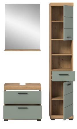 Badm�bel Set 3-teilig Shawn in Salbei und Artisan Eiche Badkombination 112 x 191 cm