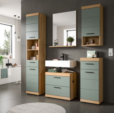 Badm�bel Set 4-teilig Shawn in Salbei und Artisan Eiche Badkombination 112 x 191 cm