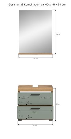 Badm�bel Set 2-teilig Shawn in Salbei und Artisan Eiche Badkombination 60 x 191 cm