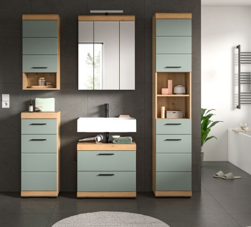 Badm�bel Set 5-teilig Shawn in Salbei und Artisan Eiche Badkombination 164 x 191 cm