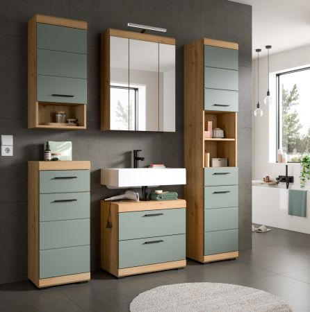 Badm�bel Set 5-teilig Shawn in Salbei und Artisan Eiche Badkombination 164 x 191 cm