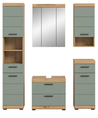 Badm�bel Set 5-teilig Shawn in Salbei und Artisan Eiche Badkombination 164 x 191 cm