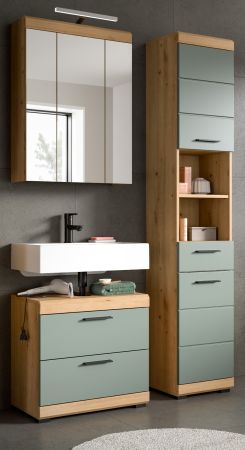 Badm�bel Set 3-teilig Shawn in Salbei und Artisan Eiche Badkombination 112 x 191 cm