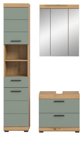 Badm�bel Set 3-teilig Shawn in Salbei und Artisan Eiche Badkombination 112 x 191 cm