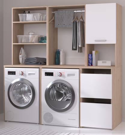 Waschmaschinenschrank Laundry4 in wei� und Jackson Eiche Set 3-teilig 175 x 184 cm