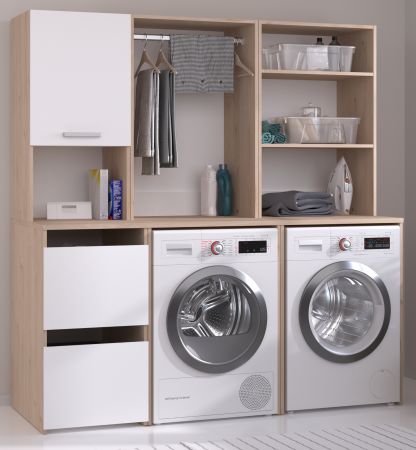 Waschmaschinenschrank Laundry4 in wei� und Jackson Eiche Set 3-teilig 175 x 184 cm