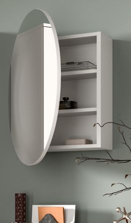 Spiegelschrank Relief in wei� Flur Spiegel mit Stauraum rund, Soft-Close