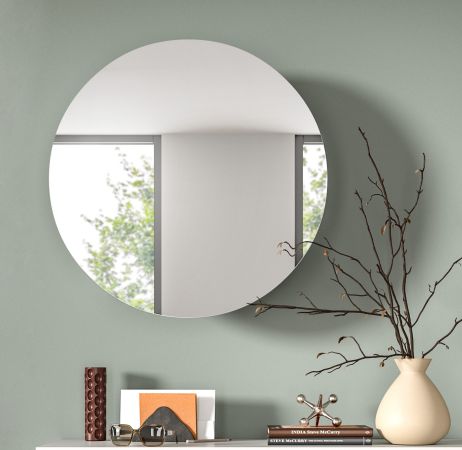 Spiegelschrank Relief in wei� Flur Spiegel mit Stauraum rund, Soft-Close