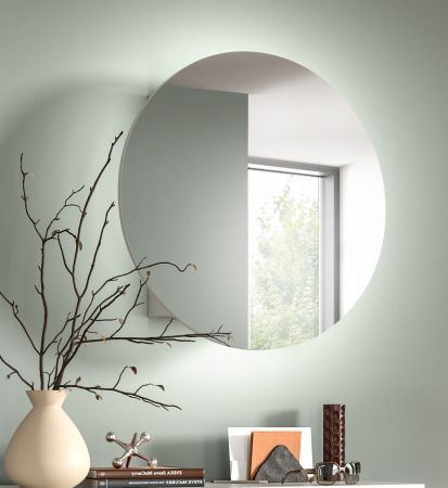 Spiegelschrank Relief in wei� Flur Spiegel mit Stauraum rund, Soft-Close
