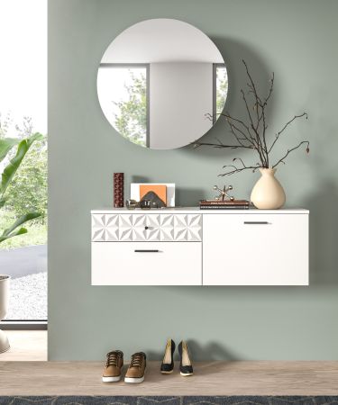 Spiegelschrank Relief in wei� Flur Spiegel mit Stauraum rund, Soft-Close