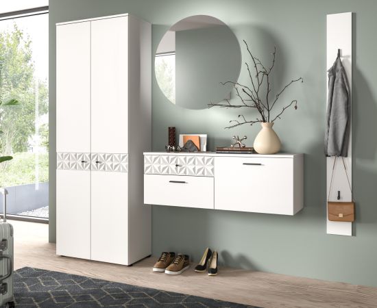 Spiegelschrank Relief in wei� Flur Spiegel mit Stauraum rund, Soft-Close
