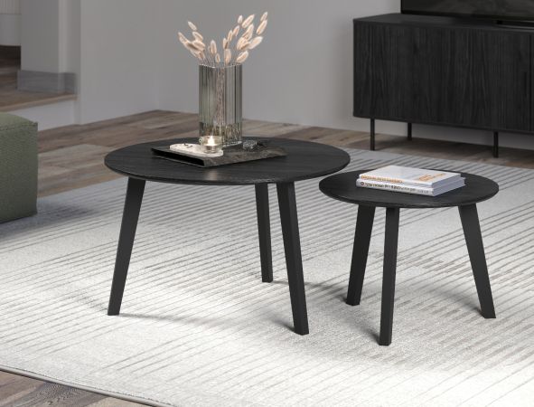 Couchtisch 2er Set Torus in Esche schwarz 2x Beistelltisch rund