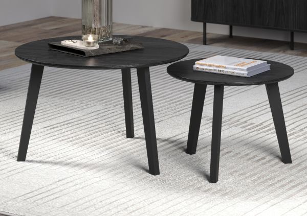 Couchtisch 2er Set Torus in Esche schwarz 2x Beistelltisch rund