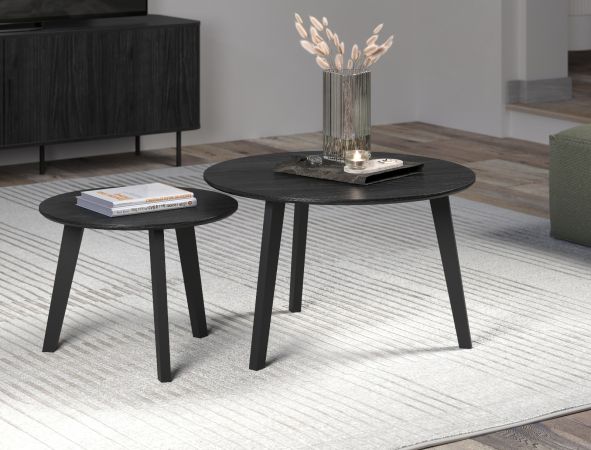 Couchtisch 2er Set Torus in Esche schwarz 2x Beistelltisch rund