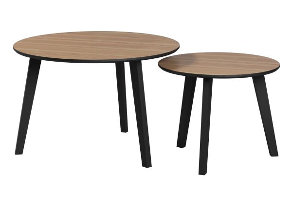 Couchtisch 2er Set Torus in Eiche und schwarz 2x Beistelltisch rund