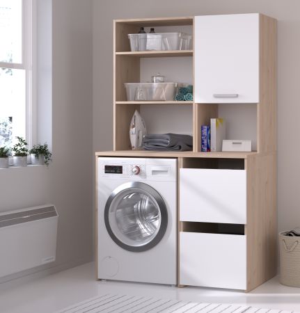Waschmaschinenschrank Laundry in wei� und Jackson Eiche Set 2-teilig 111 x 184 cm