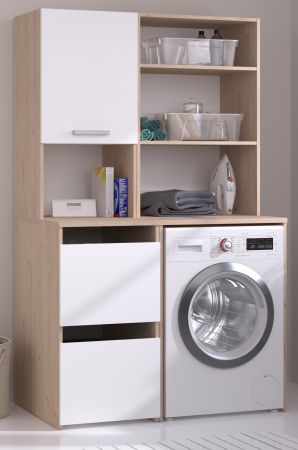 Waschmaschinenschrank Laundry in wei� und Jackson Eiche Set 2-teilig 111 x 184 cm