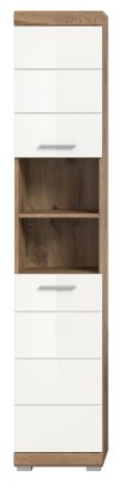 Badezimmer Hochschrank Willow in wei� Hochglanz und Nox Eiche Badschrank 37 x 191 cm