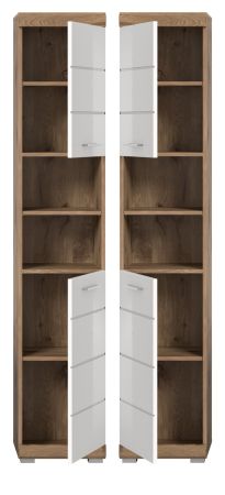 Badezimmer Hochschrank Willow in wei� Hochglanz und Nox Eiche Badschrank 37 x 191 cm