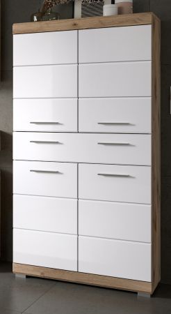 Badezimmer Midischrank Willow in wei� Hochglanz und Nox Eiche Badschrank 74 x 141 cm