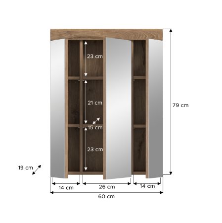 Badezimmer Spiegelschrank Willow in Nox Eiche Badschrank 3-t�rig 60 x 79 cm